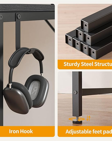 CubiCubi Computer Desk, 63" Study Writing Table for Home Office, Modern Simple Style PC Desk, Black - LeafyLoom