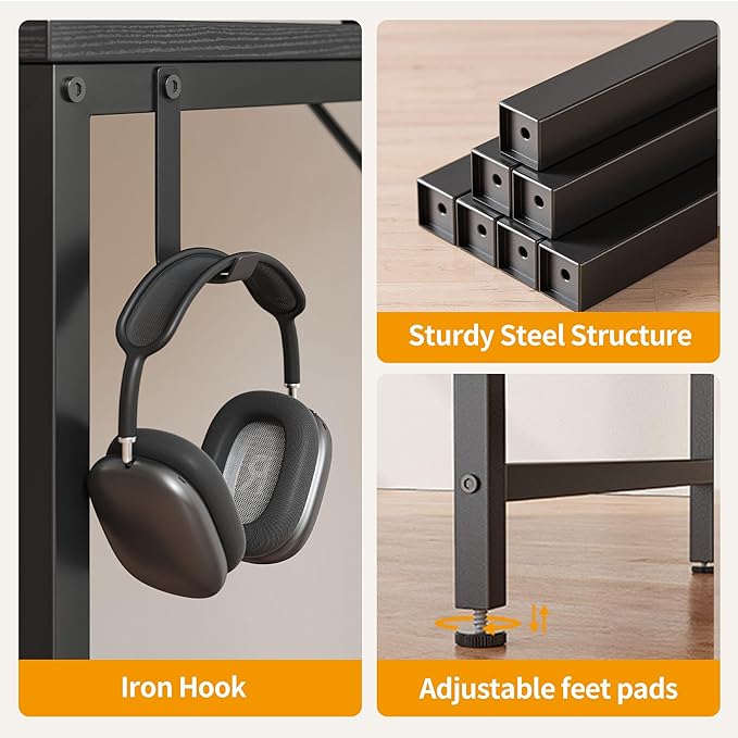 CubiCubi Computer Desk, 63" Study Writing Table for Home Office, Modern Simple Style PC Desk, Black - LeafyLoom