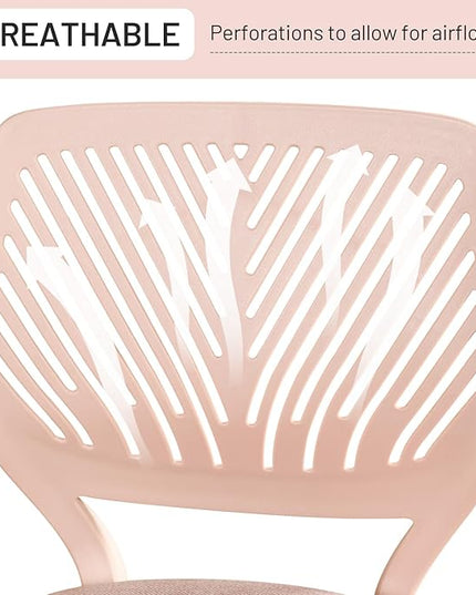 Desk Chair Small Armless, Comfy Home Office Chair with Fabric Seating Cushion and Plastic Low-Back, Adjustable Swivel Study Computer Task Chair for Student Children Kids with Rolling Wheels, Pink - LeafyLoom