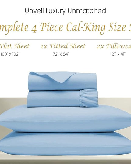 Bluemoon Homes Cal King Bed Sheet Set - Super Soft 1000 Thread Count, Luxury 100 Percent Egyptian Cotton Sheets, Fits 15-18 Inch Deep Pocket Mattress 4 Piece (Sky Blue, California King) - LeafyLoom