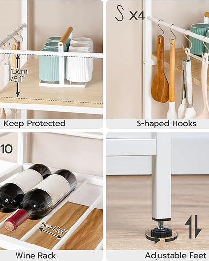 HOOBRO Kitchen Island with Storage, Kitchen Island Table with Power Outlet, 3 Tier Coffee Station and Microwave Stand, for Home, Kitchen and Dining Room, Natural and White WN021ZD01 - LeafyLoom