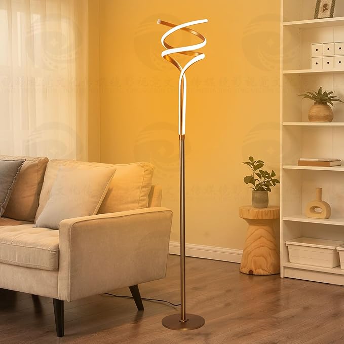 Floor Lamp,LED Modern Floor Lamps for Living Room,2500LM/40W-3-Color/Endless Dimmable Remote Control Standing Lamp,63" Bright Gold Spiral Floor Lamp for Living Room Bedroom Office. - LeafyLoom