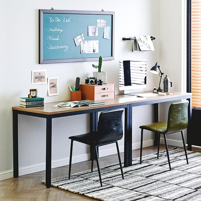 Need Computer Desk, 47 inch Home Office Desk, Modern Simple Style Home Office Gaming Desk, Basic Writing Table for Study Student, Black Metal Frame, Teak - LeafyLoom