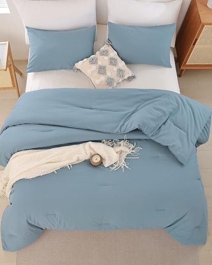 ROSGONIA California King Comforter Set Dusty Blue, 3pcs (1 Boho Cal King Comforter & 2 Pillowcases), All Season Bedding Bedspread Blanket Quilt - LeafyLoom