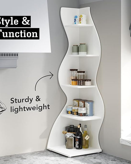 Small Corner Shelf, Modern 5-Tier Wall Corner Bookshelf, Stylish Bookcase Storage Rack for Small Space,Living Room. Bedroom - LeafyLoom