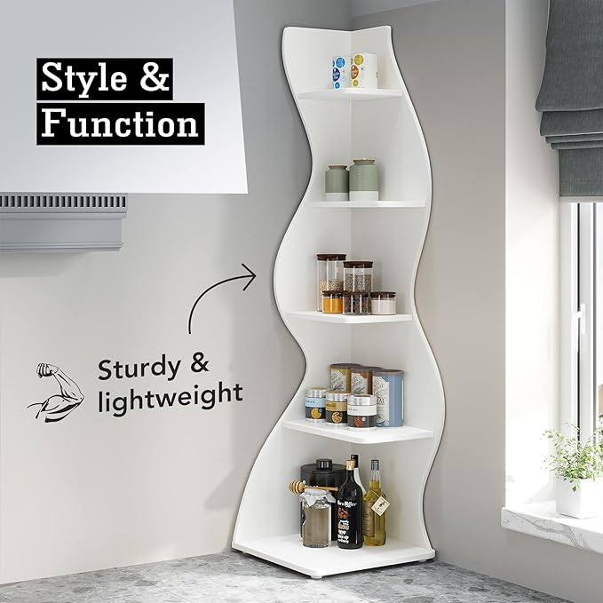 Small Corner Shelf, Modern 5-Tier Wall Corner Bookshelf, Stylish Bookcase Storage Rack for Small Space,Living Room. Bedroom - LeafyLoom