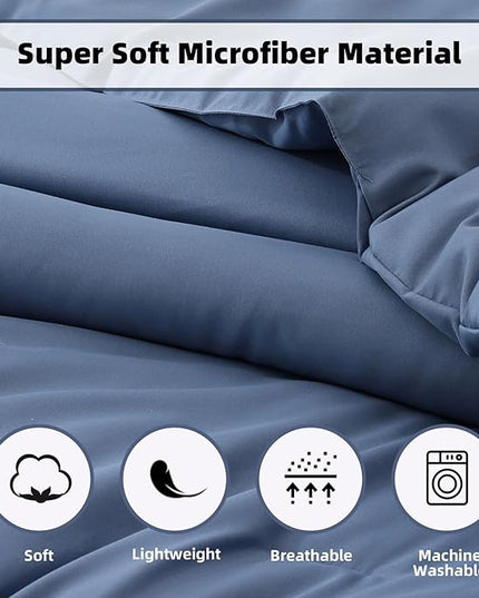 ROSGONIA Queen Comforter Set Slate Blue, 3pcs Queen Size Comforter(1 Boho Blue Comforter & 2 Pillowcases) All Season Lightweight Bedding Blanket Quilt - LeafyLoom