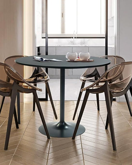 FurnitureR 31.5" Mid-Century Round Dining Table for 2-4 People with Pedestal Base for Home Office Living Room Kitchen Leisure, 31.5 inches, Black - LeafyLoom