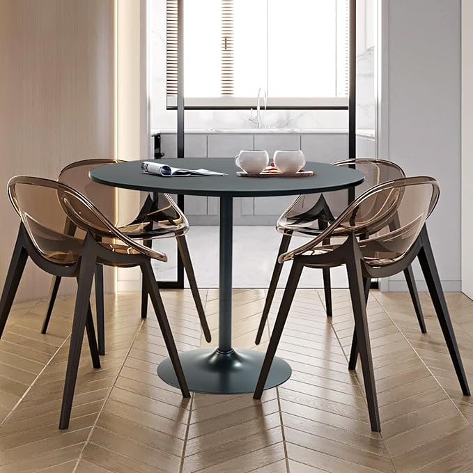 FurnitureR 31.5" Mid-Century Round Dining Table for 2-4 People with Pedestal Base for Home Office Living Room Kitchen Leisure, 31.5 inches, Black - LeafyLoom