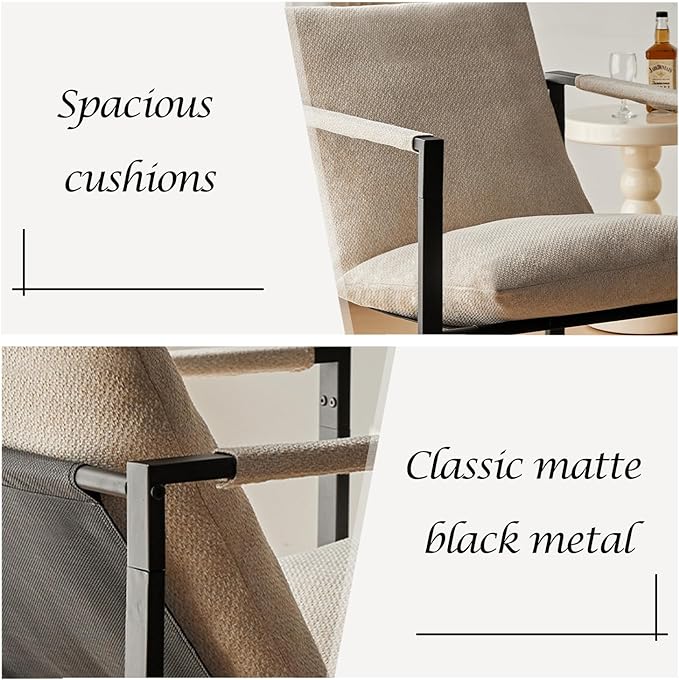 Wimarsbon Modern Accent Chair, Mid Century Sitting Chair with Sponge Cushion, Comfy and Sturdy Lounge Chair with Metal Leg for Bedroom, Living Room, Office,Easy Assembly (Linen-Beige) - LeafyLoom