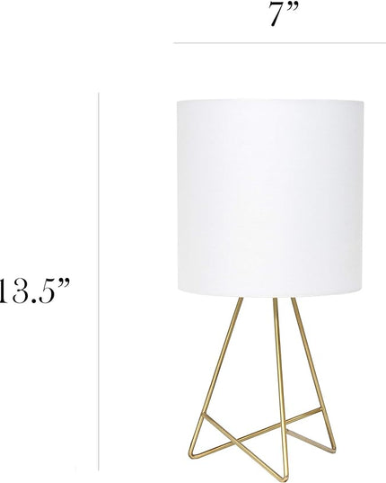 Simple Designs LT2066-GDW 13.5" Down to the Wire Metal Table Lamp with Fabric Shade, Gold with White Shade - LeafyLoom