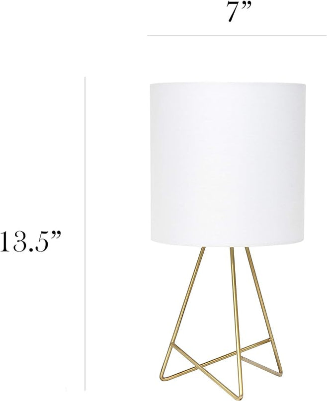 Simple Designs LT2066-GDW 13.5" Down to the Wire Metal Table Lamp with Fabric Shade, Gold with White Shade - LeafyLoom