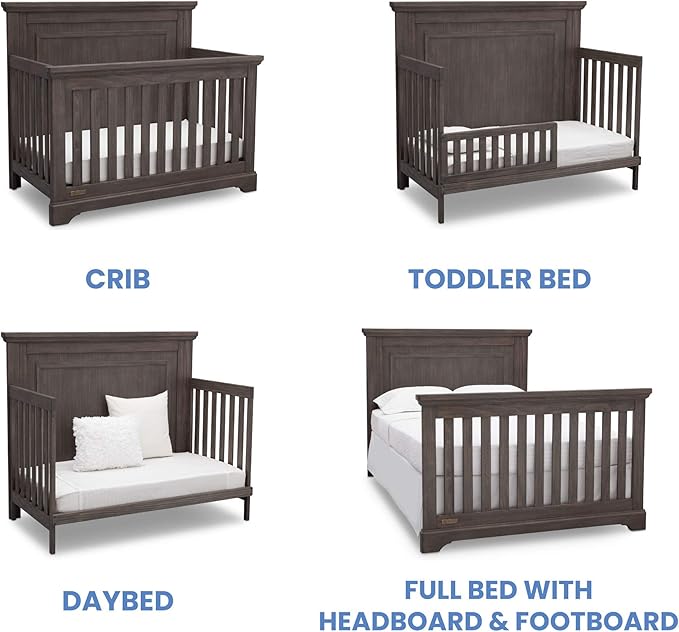 Simmons Kids SlumberTime Paloma 4-in-1 Convertible Crib, Rustic Grey + Serta Perfect Slumber Dual Sided Recycled Fiber Core Crib and Toddler Mattress (Bundle) - LeafyLoom