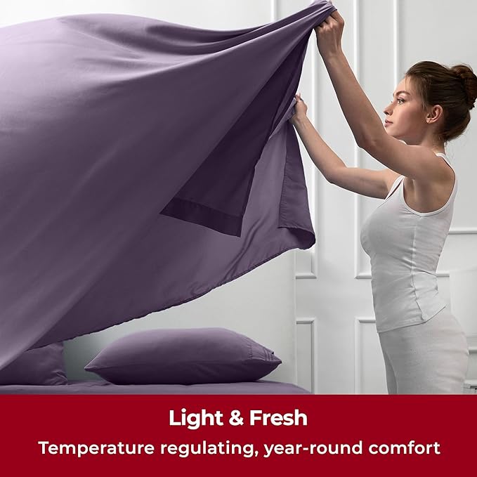 Mellanni California King Sheets Set - 6 PC Iconic Collection Bedding Sheets & Pillowcases - Ultra Soft, Cooling Bed Sheets - Deep Pocket up to 16 inch - 6 PC (Cal King, Purple w/Extra Pillow Cases) - LeafyLoom
