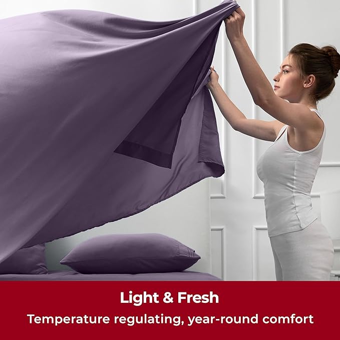 Mellanni Full Sheets Set - 6 PC Iconic Collection Bedding Sheets & Pillowcases - Hotel Luxury, Ultra Soft, Cooling Bed Sheets - Deep Pocket up to 16 inch - 6 PC (Full, Purple w/Extra Pillow Cases) - LeafyLoom