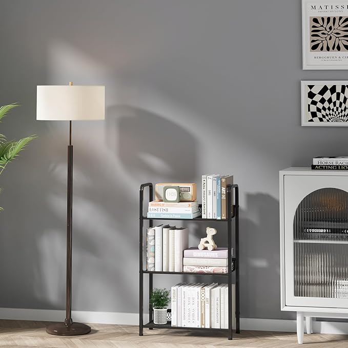 Bookshelf Storage Shelf Bookcase Freestanding Storage Stand Book Organizer for Living Room, Bedroom, Kitchen, Rust Resistance,Easy Assembly Multi-Functional Organizer (3 Tiers Black) - LeafyLoom