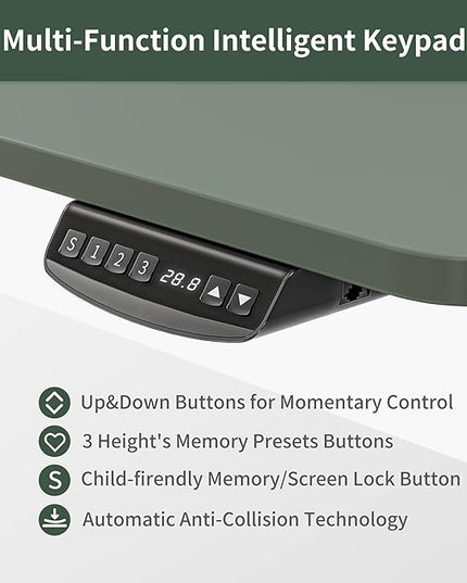 FEZIBO 55 x 24 Inch Height Adjustable Electric Standing Desk with Double Drawer, Stand Up Desk with Storage Shelf, Sit Stand Desk, Green - LeafyLoom