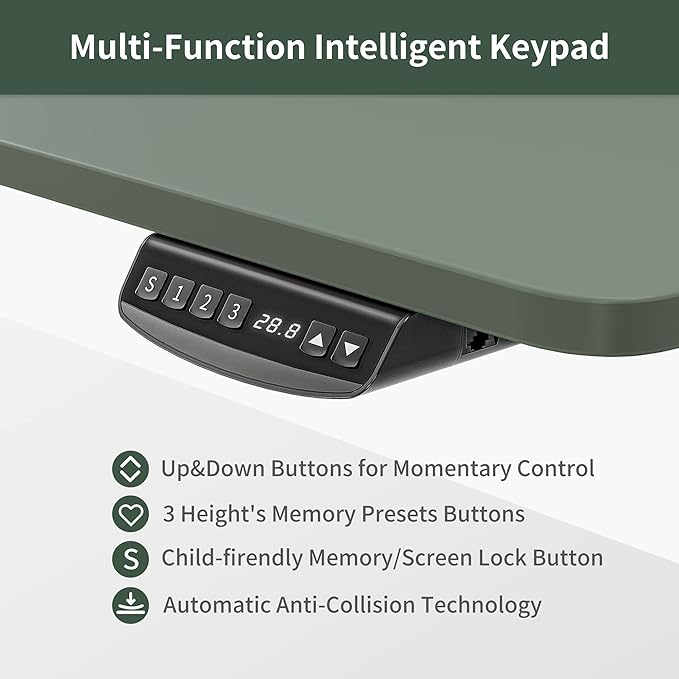 FEZIBO 55 x 24 Inch Height Adjustable Electric Standing Desk with Double Drawer, Stand Up Desk with Storage Shelf, Sit Stand Desk, Green - LeafyLoom