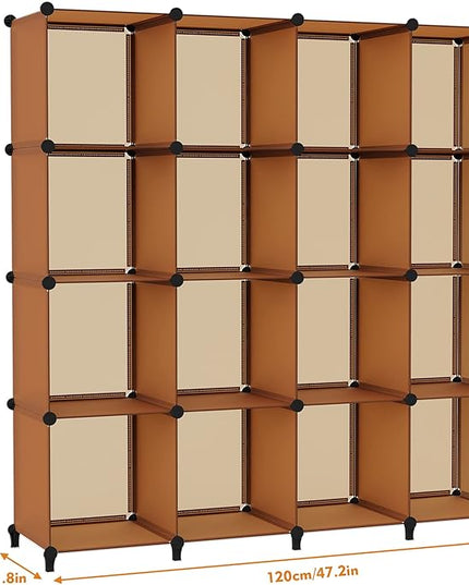 HOMIDEC Cube Storage Organizer 16-Cube Storage Shelf, Closet Organizer for Garment Racks, Closet Organizers and Storage with Metal Hammer, Bookshelf for Kids, (48.4 L x 12.2 W x 48.4 H Inches) - LeafyLoom