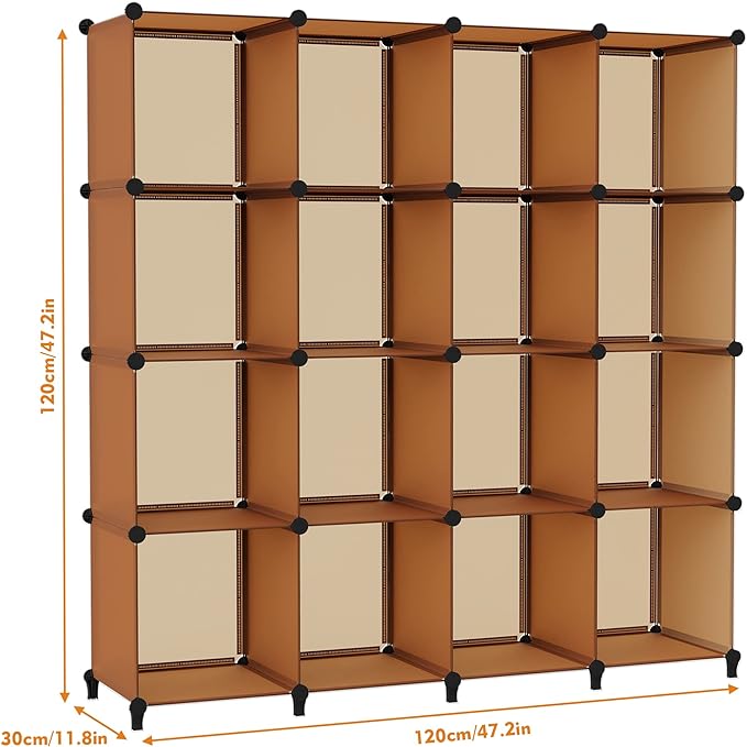HOMIDEC Cube Storage Organizer 16-Cube Storage Shelf, Closet Organizer for Garment Racks, Closet Organizers and Storage with Metal Hammer, Bookshelf for Kids, (48.4 L x 12.2 W x 48.4 H Inches) - LeafyLoom
