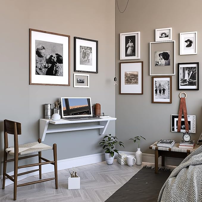Reversible Wall Desk, White Floating Desk with Wall Mounted Shelf for Computer, Home, Office, Bedroom, Living, Kitchen and Study - L - LeafyLoom