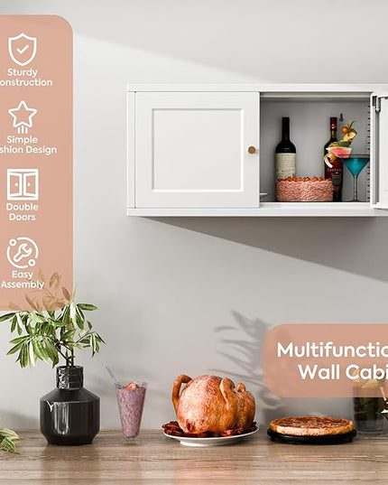 Metal Wall Cabinet, Metal Accent Storage Cabinet with Doors for Kitchens, Dining, and Living rooms, Assembly Required - LeafyLoom