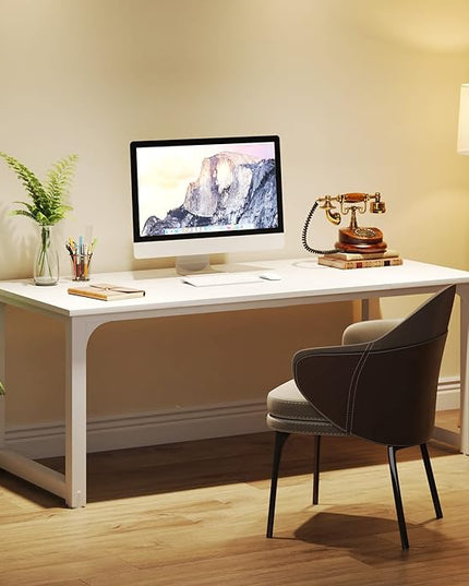 63 Inch Large Executive Computer office desk, White - LeafyLoom