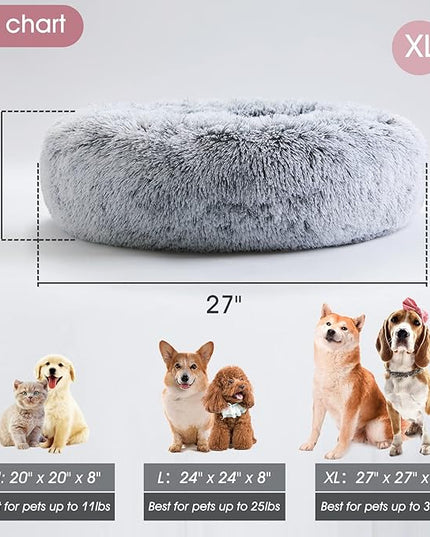 Donut Dog Cuddler Bed Calming, Anti-Anxiety, Warming Cozy Soft Dog Round Bed, Fluffy Faux Fur Plush Dog Cat Cushion bed for Small Medium Dogs and Cats (20"/24"/27"/30") WESTERNHOME