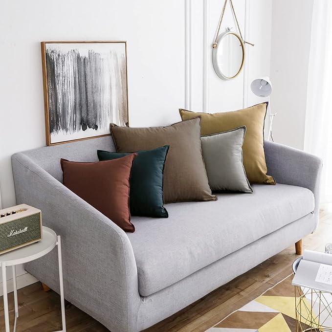 Jeanerlor Natural Cotton Linen Green Decorative 12"x20" Throw Pillow Case Cushion Cover with Twin Needles Stitch on Edge for Lumbar, (30 x 50cm), 2 Pcs, Gray - LeafyLoom