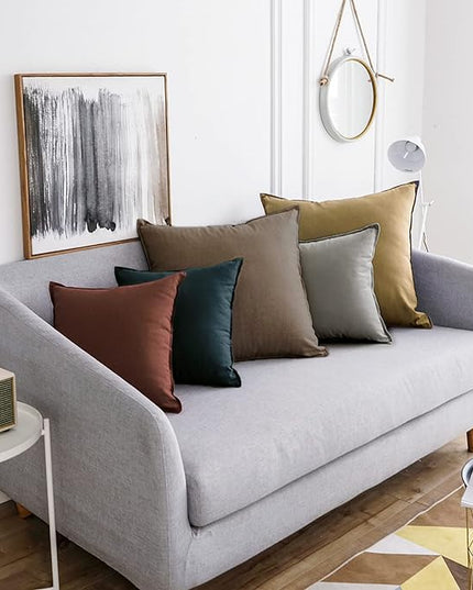 Jeanerlor Pack of 2 24 x 24 Inch Cotton Linen Soft Soild Decorative Square Throw Pillow Covers Green Cushion Case Set for Bedroom/Sofa/Car 60 x 60 cm, Khaki - LeafyLoom