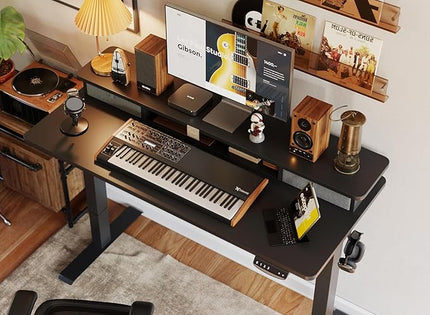 BANTI 40x24 Inch Electric Standing Desk with Double Drawers, Adjustable Height Stand Up Desk, Sit Stand Home Office Desk with Storage Shelf, Black Top - LeafyLoom