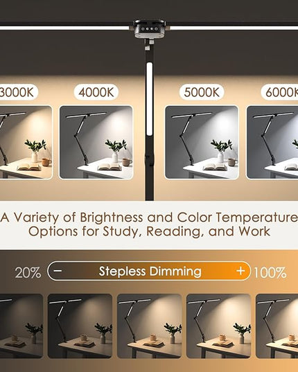 LED Desk Lamp, Flexible Desk Light with Clamp, Dual Light 25 Lighting Eye-Caring Modes Table Lamp with Solid Base, Eye-Caring Desk Lamp with Remote Control,Reading Desk Lamps for Home Office - LeafyLoom