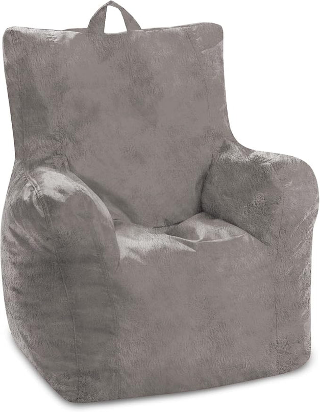 Posh Creations Structured Comfy Bean Bag Chair for Gaming, Reading, and Watching TV, Pasadena Chair, Rabbit Fur - Gray - LeafyLoom