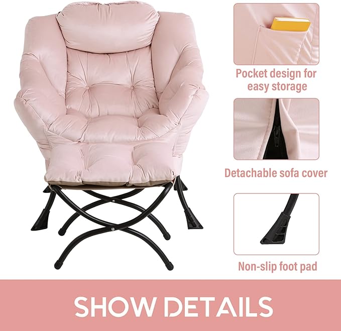 LITA Lazy Chair with Ottoman, Modern Accent Leisure Upholstered Sofa Chair, Contemporary Lounge Reading Chair with Armrests and a Side Pocket for Living Room, Bedroom & Small Space, Pink - LeafyLoom