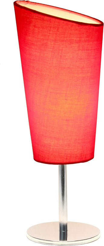 Simple Designs LT2061-RED Mini Chrome Angled Fabric Shade Table Lamp, Red - LeafyLoom