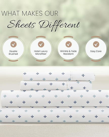 Linen Market 4 Piece Queen Bedding Sheet Set (Navy Blue Lilies) - Sleep Better Than Ever with These Ultra-Soft & Cooling Bed Sheets for Your Queen Size Bed - Deep Pocket Fits 16" Mattress - LeafyLoom