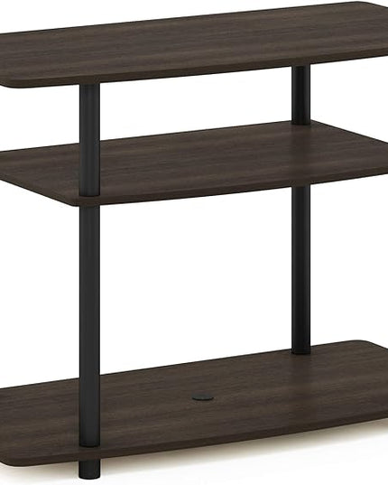 Furinno Turn-N-Tube No Tools 3-Tier Entertainment Center TV Stand for TV up to 32 Inch, Plastic Round Tubes, Dark Brown/Black - LeafyLoom