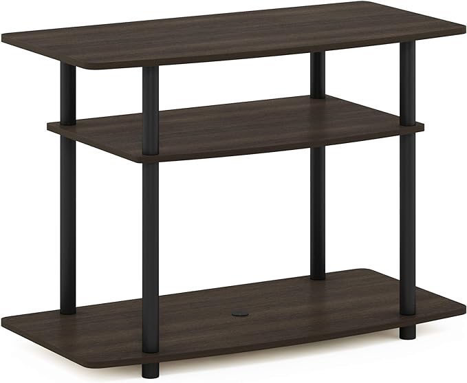 Furinno Turn-N-Tube No Tools 3-Tier Entertainment Center TV Stand for TV up to 32 Inch, Plastic Round Tubes, Dark Brown/Black - LeafyLoom