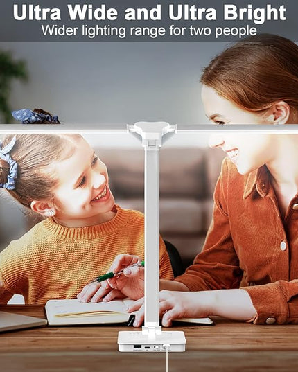 Bright LED Desk Lamp for Home Office - Dual Swing Arm Eye-Caring Architect Task Lamp, Adjustable Foldable Table Lamp, Dimmable Touch Control Desktop Lamp 5 Lighting Modes for Work/Study - LeafyLoom