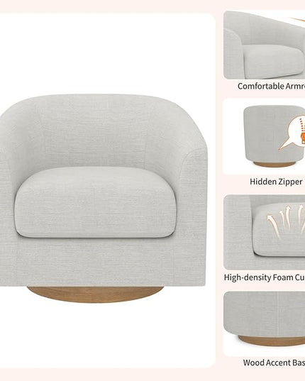 MUUEGM Accent Chair with Arms, 360 Degree Swivel Accent Chair with Wood Base, Modern Barrel Chair for Living Room, Bedroom, Waiting Room, Fully Assembled,Performance Fabric in Ivory White - LeafyLoom