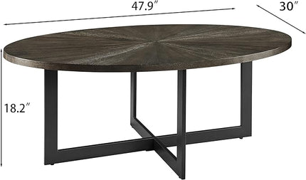 Solid Wood Oval Coffee Table with Cross Metal Legs, 47.9" Industrail Bar Cocktail Table for Living Room Kitchen Office Sofa Table Bristro Table for Cafe/Bar Black 1831BK - LeafyLoom