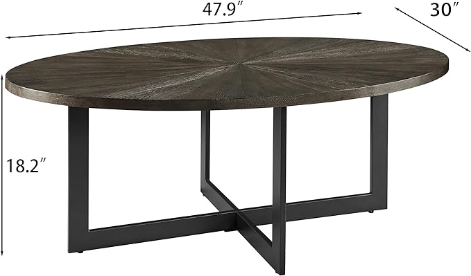 Solid Wood Oval Coffee Table with Cross Metal Legs, 47.9" Industrail Bar Cocktail Table for Living Room Kitchen Office Sofa Table Bristro Table for Cafe/Bar Black 1831BK - LeafyLoom
