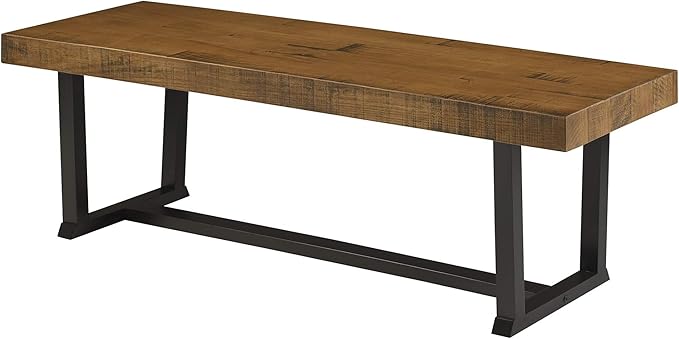 Walker Edison Protrero Urban Industrial Solid Wood and Metal Dining Bench, 60 Inch, Rustic Oak - LeafyLoom