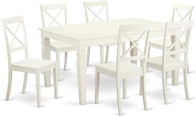 East West Furniture WEBO7-LWH-W 7 Piece Kitchen Set Consist of a Rectangle Table with Butterfly Leaf and 6 Dining Room Chairs, 42x60 Inch, Linen White - LeafyLoom