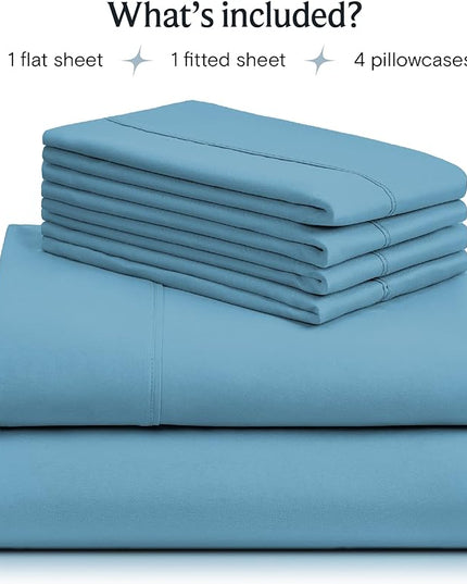 LuxClub 6 PC California King Size Sheet Set Sheets Deep Pockets 18" Eco Friendly Wrinkle Free Cooling Sheets Machine Washable Hotel Bedding Silky Soft - Denim California King - LeafyLoom