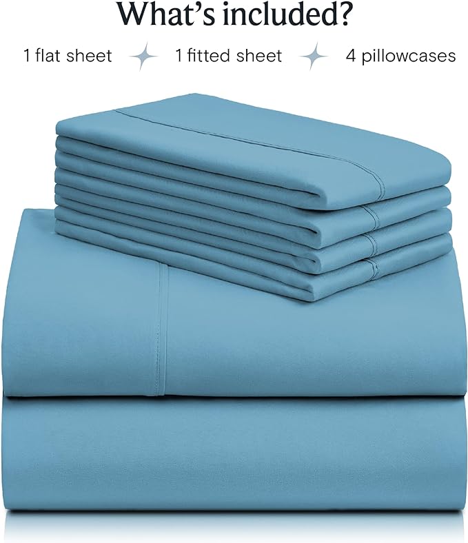 LuxClub 6 PC California King Size Sheet Set Sheets Deep Pockets 18" Eco Friendly Wrinkle Free Cooling Sheets Machine Washable Hotel Bedding Silky Soft - Denim California King - LeafyLoom