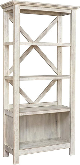 Signature Design by Ashley Carynhurst Rustic Farmhouse 75" Bookcase with 4 Shelves, White - LeafyLoom
