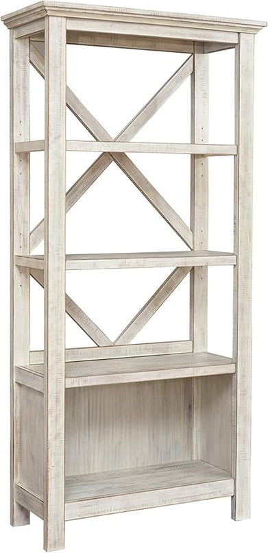 Signature Design by Ashley Carynhurst Rustic Farmhouse 75" Bookcase with 4 Shelves, White - LeafyLoom