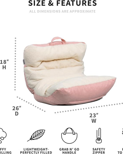 Big Joe Roma Kid's Bean Bag Chair, Oat Sherpa and Desert Rose, Vegan Suede, 2 feet - LeafyLoom