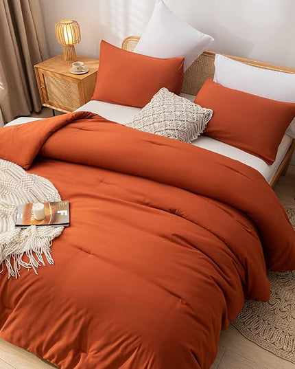 Terracotta Queen Comforter Solid Color 3PCS Boho Bed Comforter Set Queen Size Soft Lightweight Down Alternative Microfiber Comforter for All Season (1 Comforter, 2 Pillowcases) - LeafyLoom